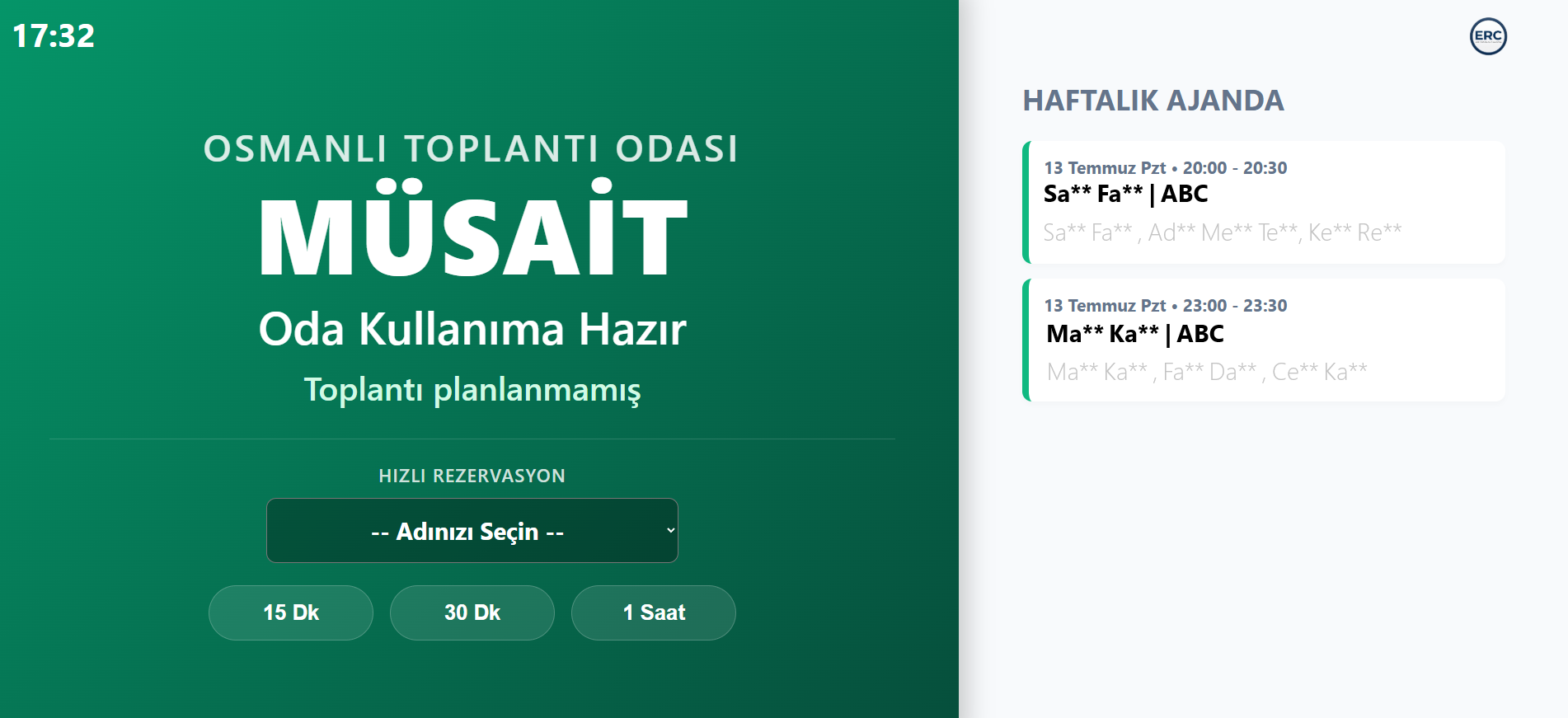 Oda Müsait Ekranı