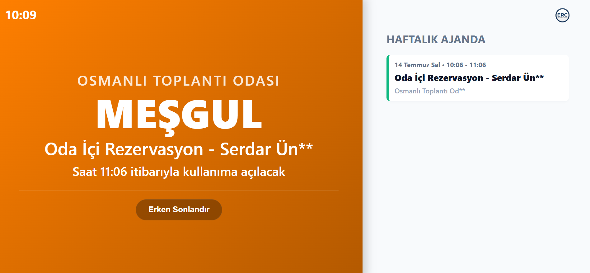 Oda Meşgul Ekranı
